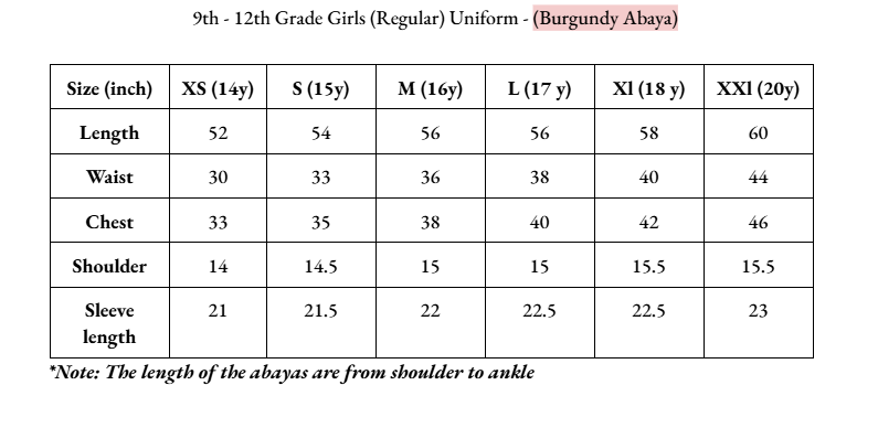9th - 12th Grade Girls (Regular) Uniform