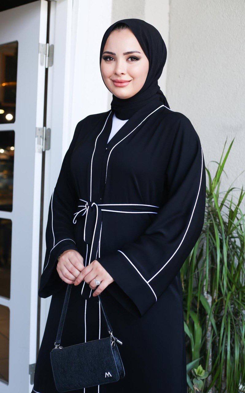 Black Abaya with Leopard Panel & Contrast Trim – Turkish Abaya