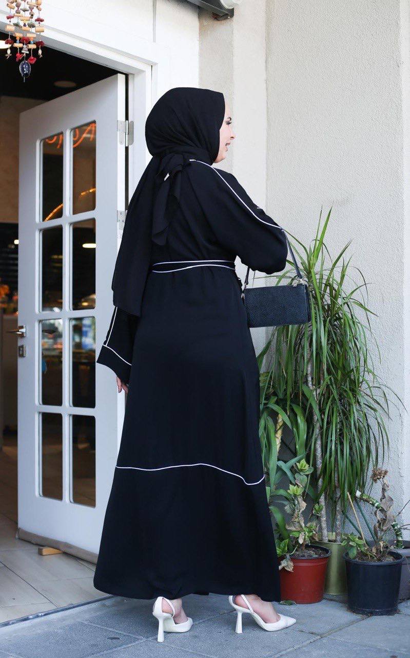 Black Abaya with Leopard Panel & Contrast Trim – Turkish Abaya