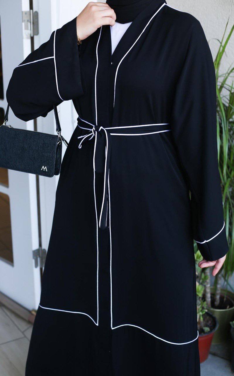 Black Abaya with Leopard Panel & Contrast Trim – Turkish Abaya